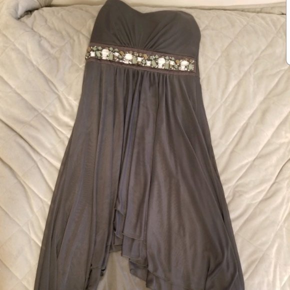 Trixxi High Low Grey Dress with Jewel Detail - Picture 1 of 2